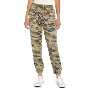Gap Pull On Tencel Joggers Womens Size L Green Camo Elastic Drawcord Waist